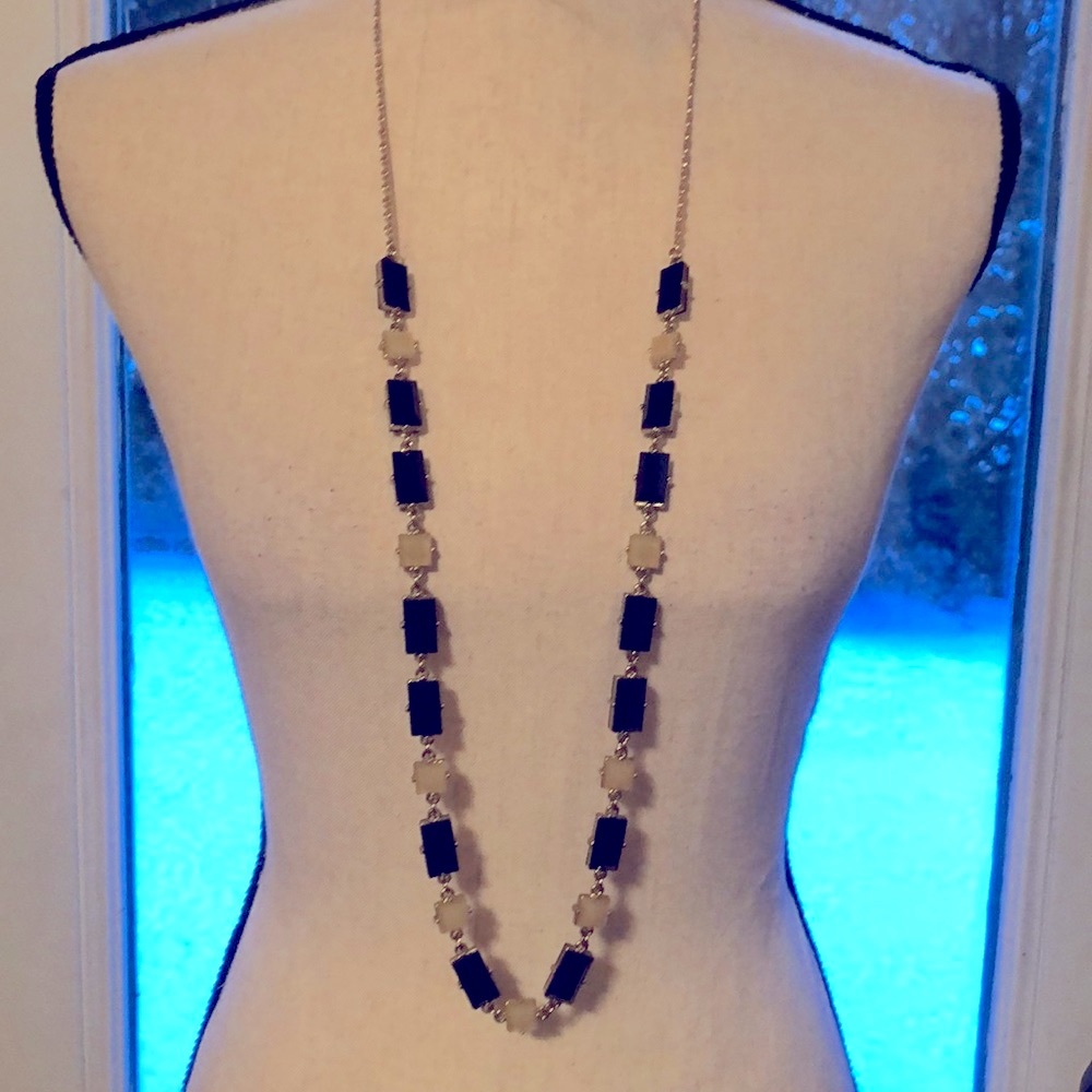 Long Faceted Black Rectangular Necklace